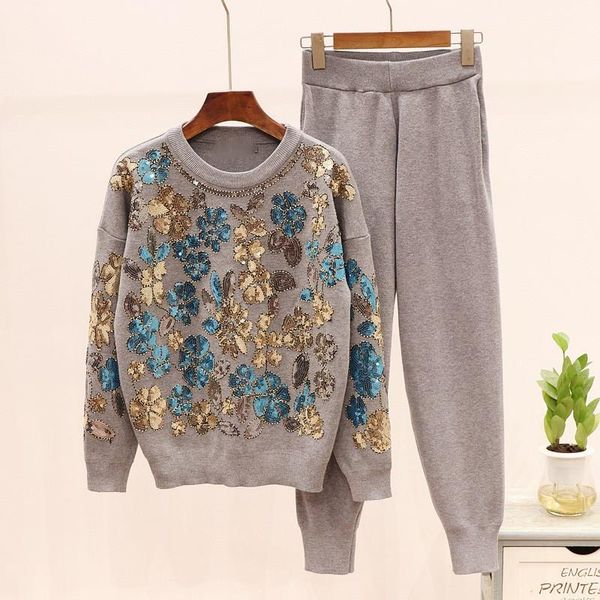 two piece dress winter sweater pants suits 2pcs set women tracksuits sequined embroidery knit pullover trousers clothing, White
two piece dress winter sweater pants suits 2pcs set women tracksuits sequined embroidery knit pullover trousers clothing, White