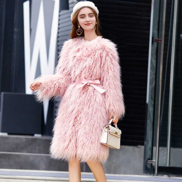 women's fur & faux zadorin 2021 elegant winter coat women long sheep with belt luxury fluffy pink jacket ladies coats, Black
women's fur & faux zadorin 2021 elegant winter coat women long sheep with belt luxury fluffy pink jacket ladies coats, Black
