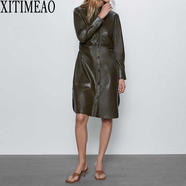 za autumn winter women faux leather dress long sleeve ladies midi dresses vestidos 210602, Black;gray
za autumn winter women faux leather dress long sleeve ladies midi dresses vestidos 210602, Black;gray