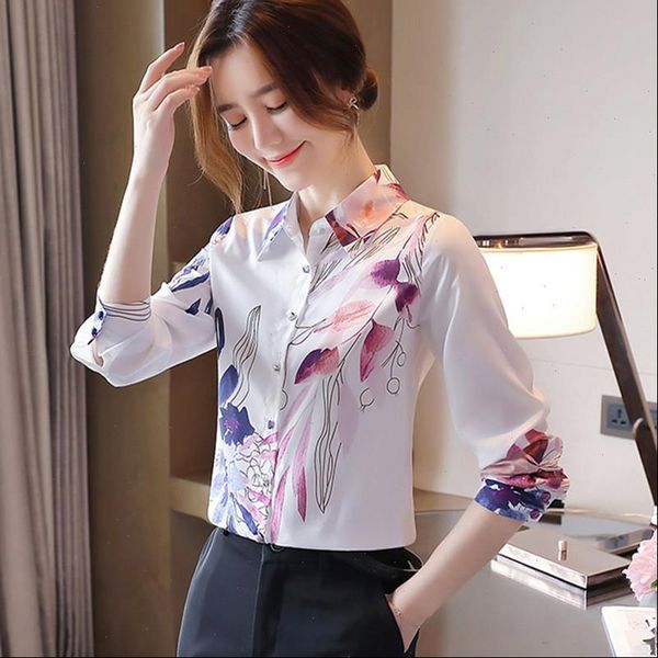 korean long sleeve office women shirts print plus size white flower
korean long sleeve office women shirts print plus size white flower