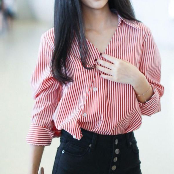 pink striped v-neck long sleeve women's blouse summer autumn korean style simple casual shirt lady blusas femininas blouses & shirts, White
pink striped v-neck long sleeve women's blouse summer autumn korean style simple casual shirt lady blusas femininas blouses & shirts, White