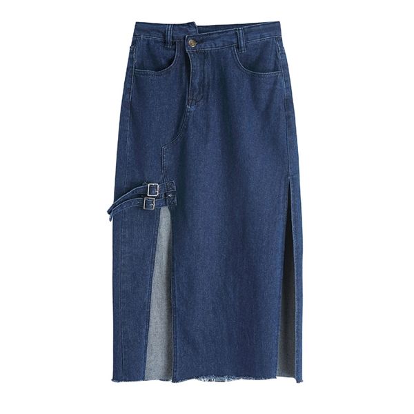 women blue denim empire zipper midi skirt straight casual autumn elegant striaght splited s0228 210514, Black
women blue denim empire zipper midi skirt straight casual autumn elegant striaght splited s0228 210514, Black