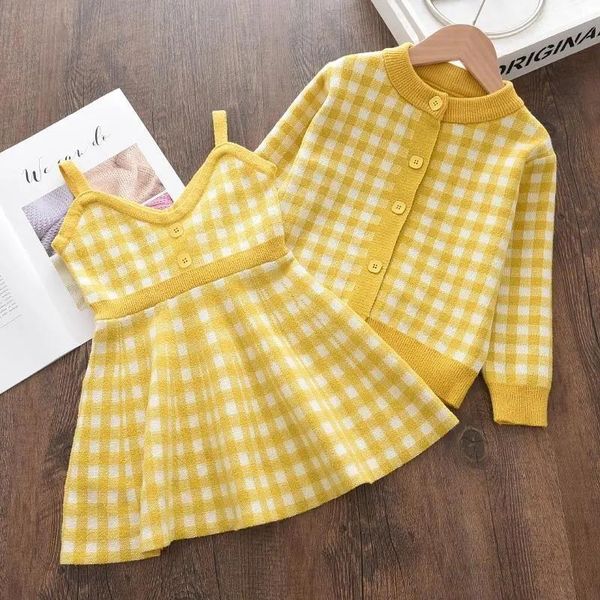girl's dresses baby girls clothes set autumn winter cotton soft striped coats sling kids sweet knitted outfit children suit, Red;yellow
girl's dresses baby girls clothes set autumn winter cotton soft striped coats sling kids sweet knitted outfit children suit, Red;yellow