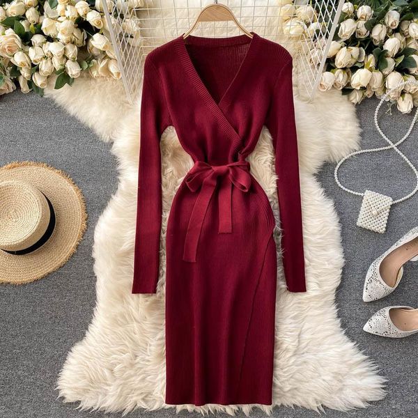 casual dresses long sleeve sweater dress women elegant v neck sash lace up slim split bodycon knitted ladies work party robe, Black;gray
casual dresses long sleeve sweater dress women elegant v neck sash lace up slim split bodycon knitted ladies work party robe, Black;gray