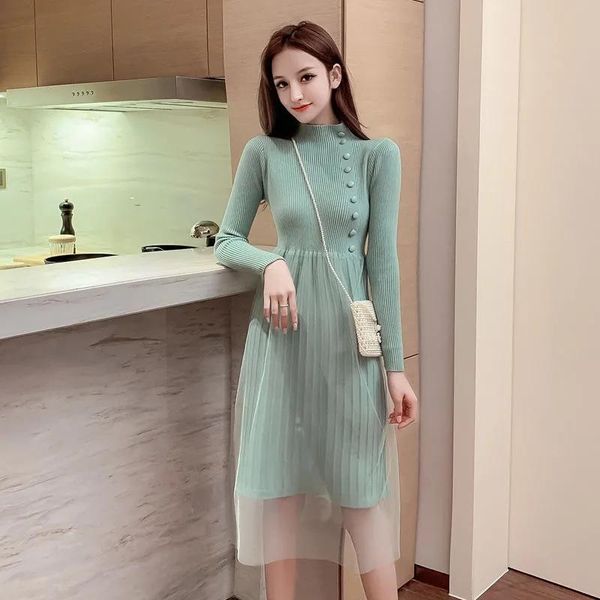 casual dresses elegant gauze patchwork slim knitted dress women korean style half high collar sweater autumn long sleeve base, Black;gray
casual dresses elegant gauze patchwork slim knitted dress women korean style half high collar sweater autumn long sleeve base, Black;gray
