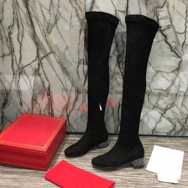 boots slim women long over-the-knee natural kid suede round toe designer shoes winter crystal med heels zip botas de mujer, Black
boots slim women long over-the-knee natural kid suede round toe designer shoes winter crystal med heels zip botas de mujer, Black