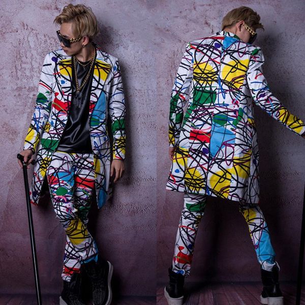personality graffiti pattern long coat pant men's suits nightclub bar dancer performance costume singer concert stage outfits & blazers, White;black
personality graffiti pattern long coat pant men's suits nightclub bar dancer performance costume singer concert stage outfits & blazers, White;black