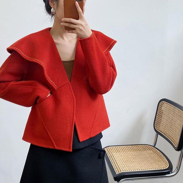 women's wool & blends autumn and winter 2021 korean overcoat double face cashmere short lapel woolen women, Black
women's wool & blends autumn and winter 2021 korean overcoat double face cashmere short lapel woolen women, Black
