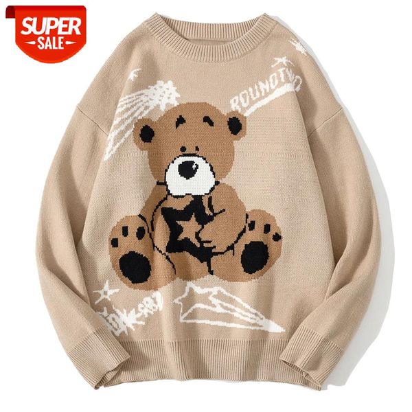 bear print men knitted sweater 2020 autumn harajuku oversize hip hop streetwear cotton pullover loose clothing #vg1c, White;black 
bear print men knitted sweater 2020 autumn harajuku oversize hip hop streetwear cotton pullover loose clothing #vg1c, White;black