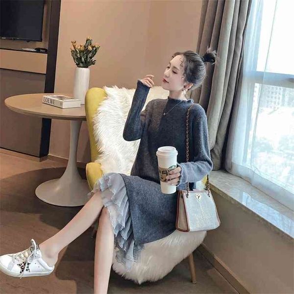 stitching mesh sweater skirt women's pullover loose long over-the-knee bottoming autumn and winter dress 210427, White;black
stitching mesh sweater skirt women's pullover loose long over-the-knee bottoming autumn and winter dress 210427, White;black