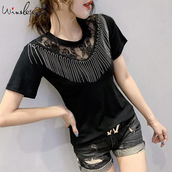 women's t-shirt summer european clothes fashion hollow out patchwork lace tassels women shirt cotton casual tees 2021 t06419, White
women's t-shirt summer european clothes fashion hollow out patchwork lace tassels women shirt cotton casual tees 2021 t06419, White