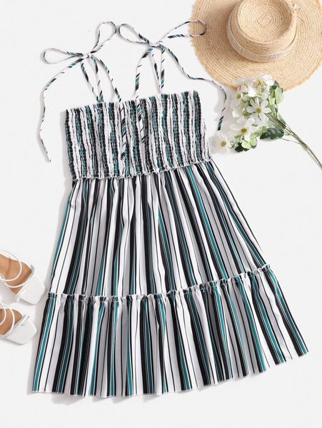 plus striped knot strap shirred cami dress 60hb#, Black
plus striped knot strap shirred cami dress 60hb#, Black