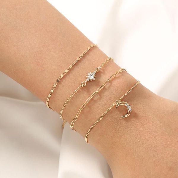 link, chain women accessories jewelry simple design zircon star moon fashion metal plated bracelet sets for party, Black
link, chain women accessories jewelry simple design zircon star moon fashion metal plated bracelet sets for party, Black