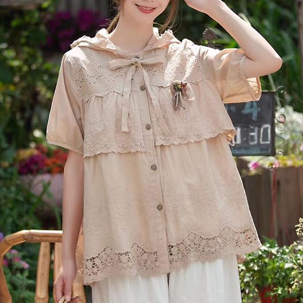 women's jackets summer short sleeve lace hemembroidered cotton women casual loose single breasted female, Black;brown
women's jackets summer short sleeve lace hemembroidered cotton women casual loose single breasted female, Black;brown