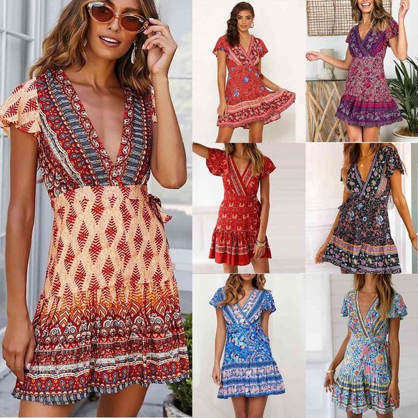 summer v neck beach women dresses bohemian floral print casual ruffles holiday vestidos mujer verano, Black;gray
summer v neck beach women dresses bohemian floral print casual ruffles holiday vestidos mujer verano, Black;gray