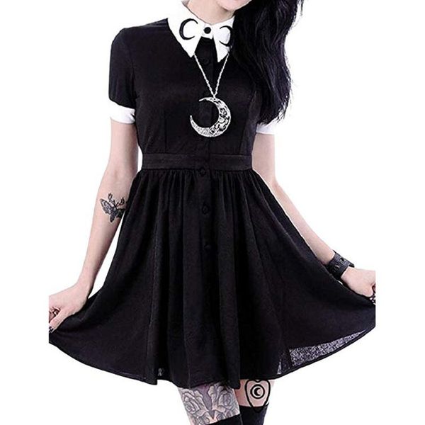 casual dresses fashion women summer moon print gothic punk slim fit black button down short sleeve mini dress party sundress 2021, Black;gray
casual dresses fashion women summer moon print gothic punk slim fit black button down short sleeve mini dress party sundress 2021, Black;gray