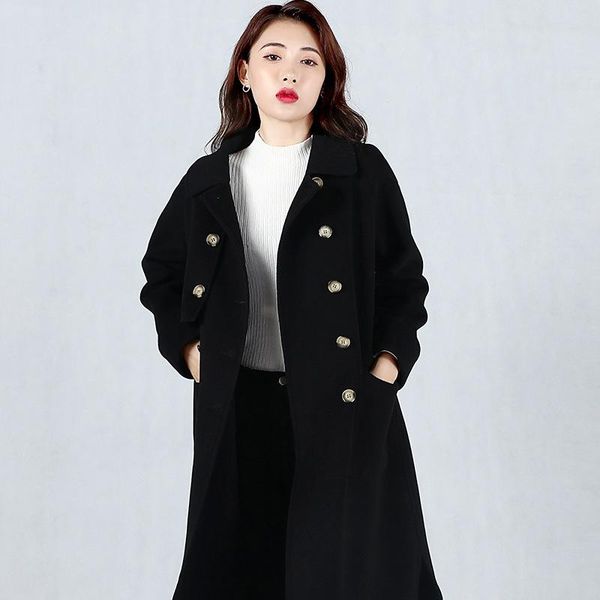 women's wool & blends double sided cashmere coat 2021 row button medium length, Black
women's wool & blends double sided cashmere coat 2021 row button medium length, Black