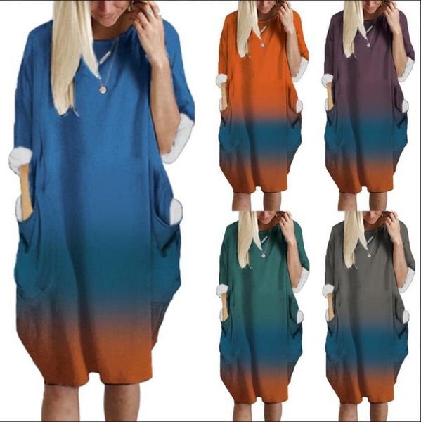 2020 casual loose pocket long sleeve gradient print oversize women's dress, Black;gray
2020 casual loose pocket long sleeve gradient print oversize women's dress, Black;gray