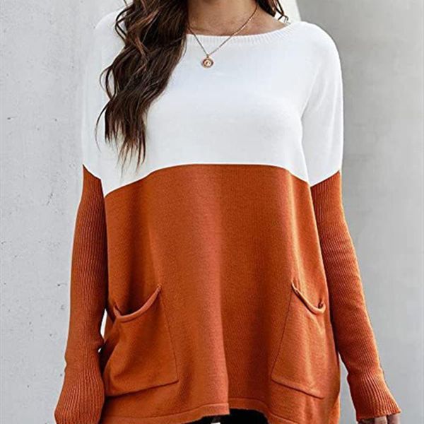 women's sweaters spring autumn cotton sweater round collar long sleeve pullover pockets knitted patchwork fashion streetwear, White;black
women's sweaters spring autumn cotton sweater round collar long sleeve pullover pockets knitted patchwork fashion streetwear, White;black