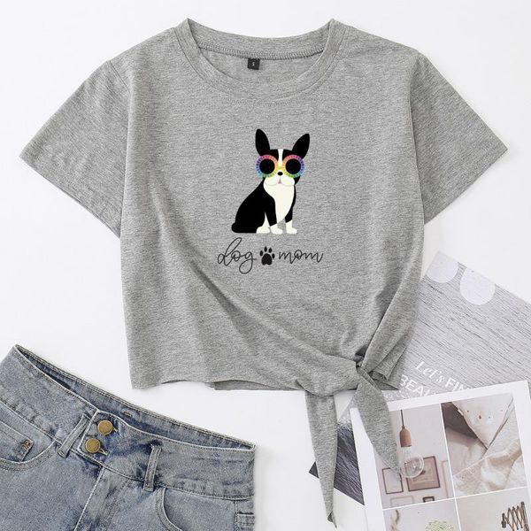 women's t-shirt dog mom animal pet lover summer casual short-sleeve printing cotton cropped graphic tee with front knot, White
women's t-shirt dog mom animal pet lover summer casual short-sleeve printing cotton cropped graphic tee with front knot, White