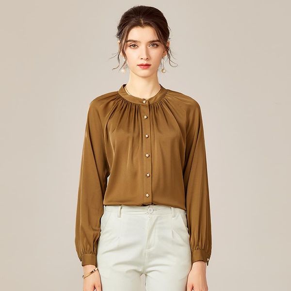 spring autumn real silk women's shirt elegant stand collar long sleeve solid blouses loose office lady natural blouse & shirts, White
spring autumn real silk women's shirt elegant stand collar long sleeve solid blouses loose office lady natural blouse & shirts, White