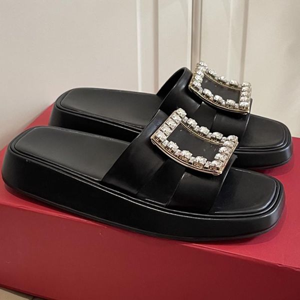 slippers luxury design platform women genuine leather crystal square buckle summer outside comfortable ladies casual flats shoes, Black
slippers luxury design platform women genuine leather crystal square buckle summer outside comfortable ladies casual flats shoes, Black
