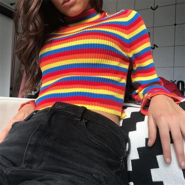 women's sweaters turtleneck fashion rainbow knitted pullovers women 2021 winter sweater loose pullover jumpers female, White;black
women's sweaters turtleneck fashion rainbow knitted pullovers women 2021 winter sweater loose pullover jumpers female, White;black