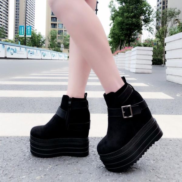 boots 13 cm suede muffin bottom increased within wedges short waterproof platform super high heel women's ankle, Black
boots 13 cm suede muffin bottom increased within wedges short waterproof platform super high heel women's ankle, Black