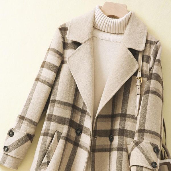 women's wool & blends 2021 double-sided cashmere coat women's medium and long camel plaid suit collar spring high-end, Black
women's wool & blends 2021 double-sided cashmere coat women's medium and long camel plaid suit collar spring high-end, Black