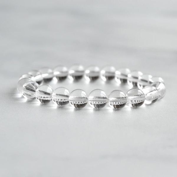 charm bracelets natural clear q-uartz crystal energy bracelet stone healing meditation 8mm beaded for women girl, Golden;silver