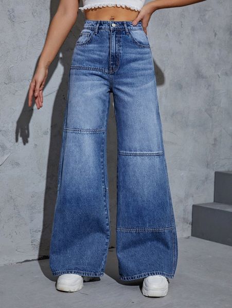 seam front wide leg jeans w6bj#, Blue
seam front wide leg jeans w6bj#, Blue