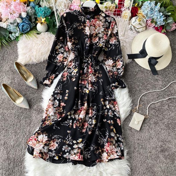 autumn korean fashion stand collar long-sleeved swinging waist slim bottom long print dress women flower vestidos casual dresses, Black;gray
autumn korean fashion stand collar long-sleeved swinging waist slim bottom long print dress women flower vestidos casual dresses, Black;gray