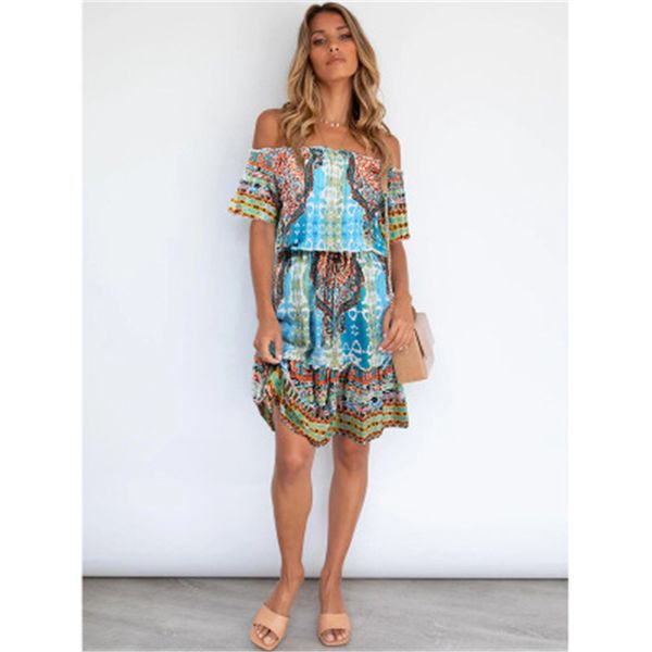 women printing bohemia dresses fashion trend short sleeve slim skirts designer female summer strapless casual high waist loose dress, Black;gray
women printing bohemia dresses fashion trend short sleeve slim skirts designer female summer strapless casual high waist loose dress, Black;gray