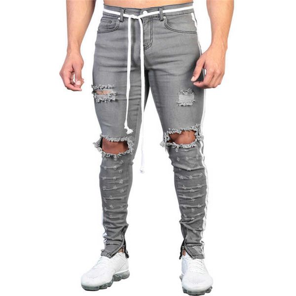 gray jeans skinny ripped destroyed stretch joggers men slim fit hip hop denim pants with holes for men striped jeans x0621, Blue
gray jeans skinny ripped destroyed stretch joggers men slim fit hip hop denim pants with holes for men striped jeans x0621, Blue
