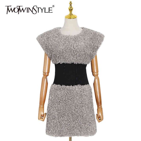 twotwinstyle patchwork lambswool dress for female o neck sleeveless high waist slim mini dresses women fashion autumn 210517, Black;gray
twotwinstyle patchwork lambswool dress for female o neck sleeveless high waist slim mini dresses women fashion autumn 210517, Black;gray