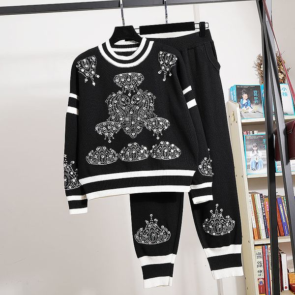 pant fashion black knitted outfits women loose tracksuit handwork diamond embroidery sweater long pants knit suit female 2 piece set, White
pant fashion black knitted outfits women loose tracksuit handwork diamond embroidery sweater long pants knit suit female 2 piece set, White