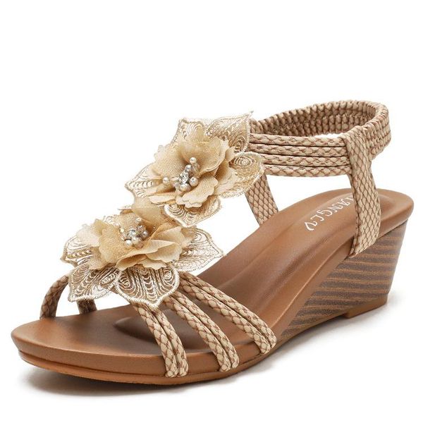 sandals women's shoes 2022 fashion summer retro flower large size beach, Black