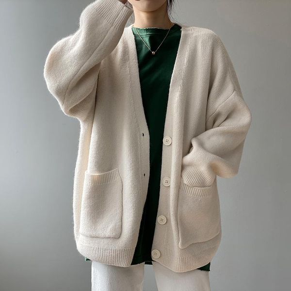 women's jackets fairynatural female v-neck loose casual knitting coats 2021 korean solid color ladies pockets simple sweater, Black;brown
women's jackets fairynatural female v-neck loose casual knitting coats 2021 korean solid color ladies pockets simple sweater, Black;brown