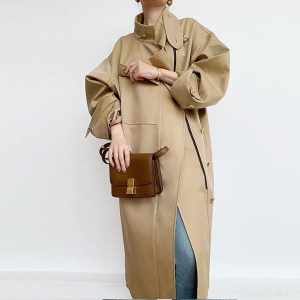 women's trench coats autumn/winter style windbreaker gloss high-density waterproof pima cotton profile mid-length thick jacket women, Tan;black
women's trench coats autumn/winter style windbreaker gloss high-density waterproof pima cotton profile mid-length thick jacket women, Tan;black
