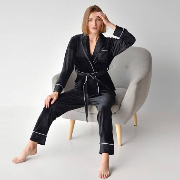 women's sleepwear hiloc velvet trouser suits robe sets lace up bathrobe for women set woman 2 pieces knitting nightie autumn warm homew, Black;red
women's sleepwear hiloc velvet trouser suits robe sets lace up bathrobe for women set woman 2 pieces knitting nightie autumn warm homew, Black;red