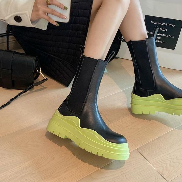 boots loafers women ankle slip-on platform black shoes genuine leather autumn winter animation ladies flat footwear