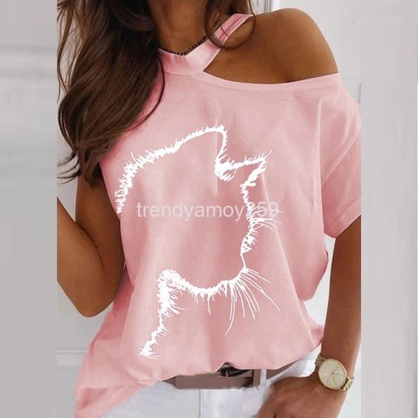 women's t-shirt summer trend women's off shoulder loose cat print short sleeve t-shirt, White
women's t-shirt summer trend women's off shoulder loose cat print short sleeve t-shirt, White