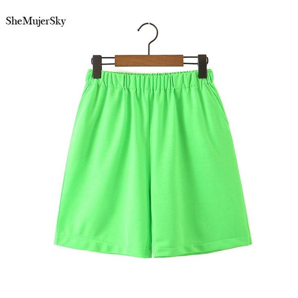 women's shorts shemujersky green elastic band waist short pants women 2021 pantalones cortos, White;black
women's shorts shemujersky green elastic band waist short pants women 2021 pantalones cortos, White;black