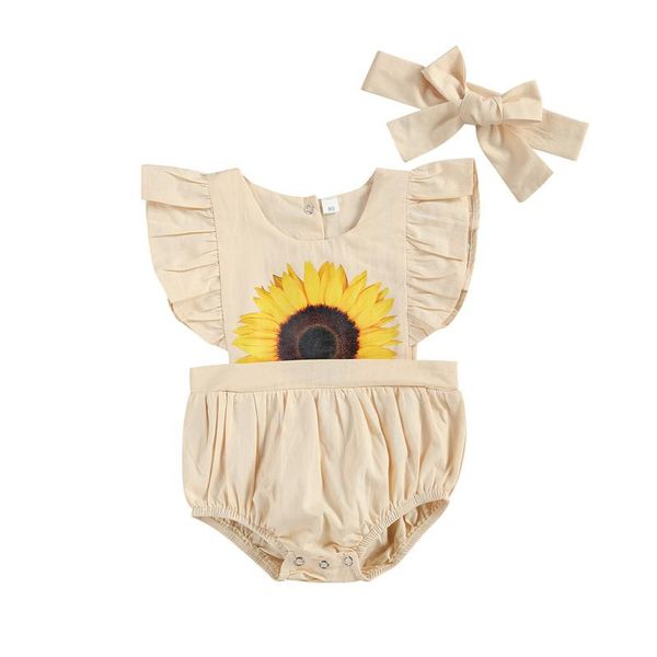 pcs born infant summer casual outfits baby girl sunflower pattern sleeve u-shaped neck romper + bowknot headband clothing sets, White
pcs born infant summer casual outfits baby girl sunflower pattern sleeve u-shaped neck romper + bowknot headband clothing sets, White