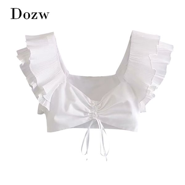 women stylish cotton white blouses with ruffles sleeveless bow tie crop ladies solid chic short blouse shirt 210515
women stylish cotton white blouses with ruffles sleeveless bow tie crop ladies solid chic short blouse shirt 210515