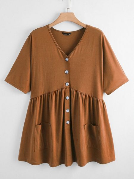 plus button front ruffle hem s2qd#, Black
plus button front ruffle hem s2qd#, Black