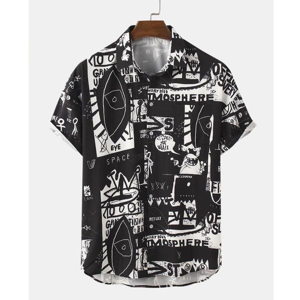 men's dress shirts fashion mens graffiti print chest pocket short sleeve japanese street blouse black white shirt men, White;black
men's dress shirts fashion mens graffiti print chest pocket short sleeve japanese street blouse black white shirt men, White;black