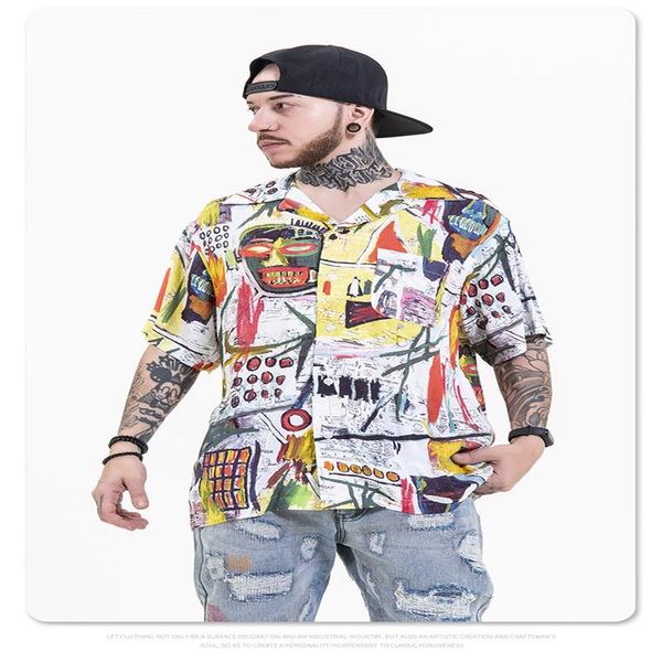 men's casual shirts 2021 spring and summer europe the united states, like graffiti loose cardigan restoring ancient ways with short sle, White;black
men's casual shirts 2021 spring and summer europe the united states, like graffiti loose cardigan restoring ancient ways with short sle, White;black