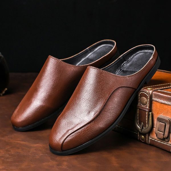 men summer fashion handsewn leather casual mules hombre breathable soft half loafer slippers masculio comfy flat half mocassins, Black
men summer fashion handsewn leather casual mules hombre breathable soft half loafer slippers masculio comfy flat half mocassins, Black
