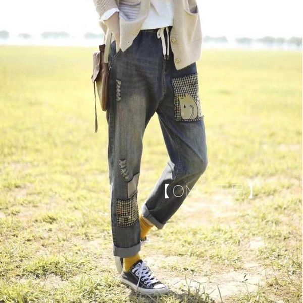 women's jeans lugentolo vintage women distressed patch drawstring elastic trousers summer fashion woman, Blue
women's jeans lugentolo vintage women distressed patch drawstring elastic trousers summer fashion woman, Blue